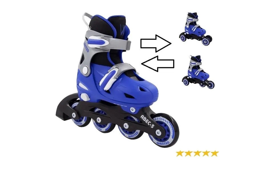 Rulleskøjte 3-i-1 Blå - Justerbar Over Hele 4 Sko-numre Med Et Nemt Og Smart Kliksystem Str