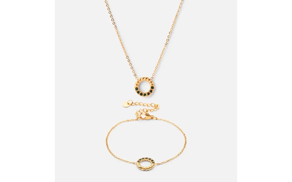 Twisted Green Zirkon Halskæde Armbånd 18k Guldbelagt