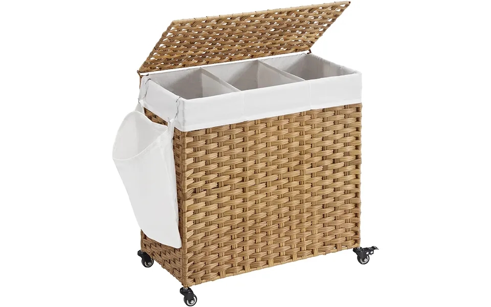 Håndvævet Vasketøjskurv Med 3 Rum - 66x33x60 Cm