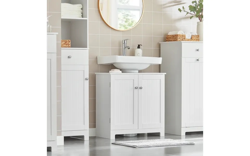 Hvidt Vaskeskab Med 2 Hylder Og Låger - Klassisk Underskab Til Badeværelset