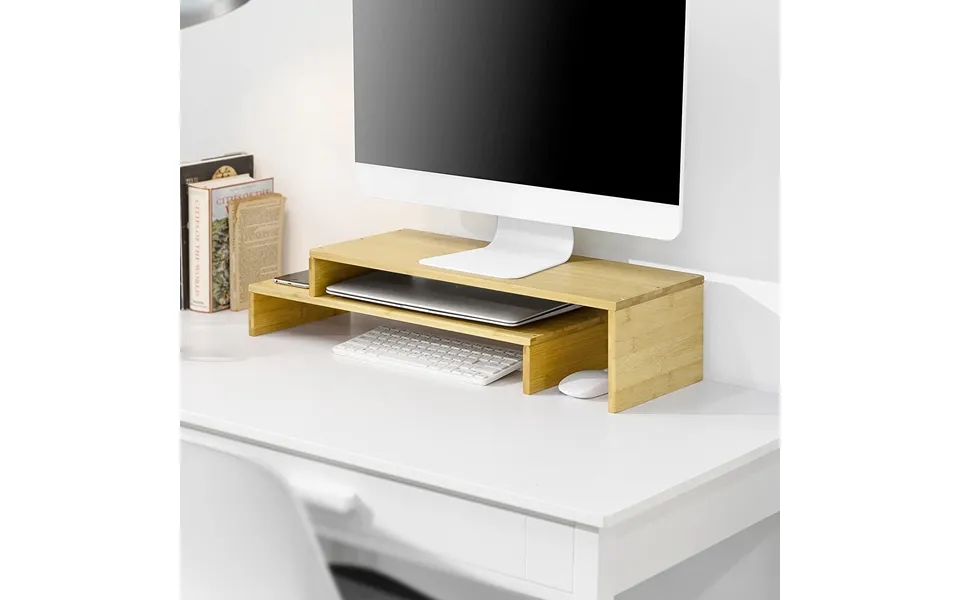 Justerbar Skærmstativer Til 2 Computerskærme - Bambustræ