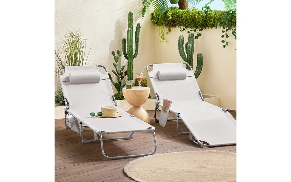 Sæt Med 2 Foldbare Liggestole Campingstole I Textilene - Justerbart Ryglæn