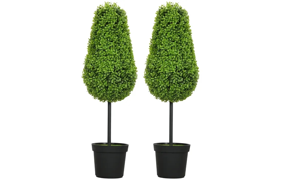 Sæt Med 2 Kunstige Buksbomplanter 90 Cm I Dråbeform - Kunstige Plastikplanter I Potte