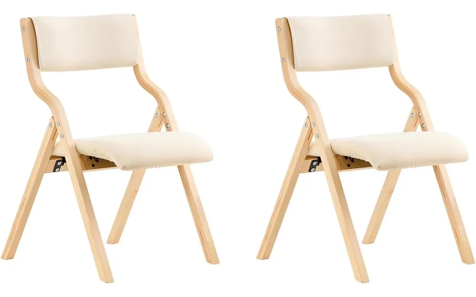 Sæt Med 2 Sammenklappelige Træstole I Hvid - Ergonomiske, Polstrede Køkken- Og Spisebordstole