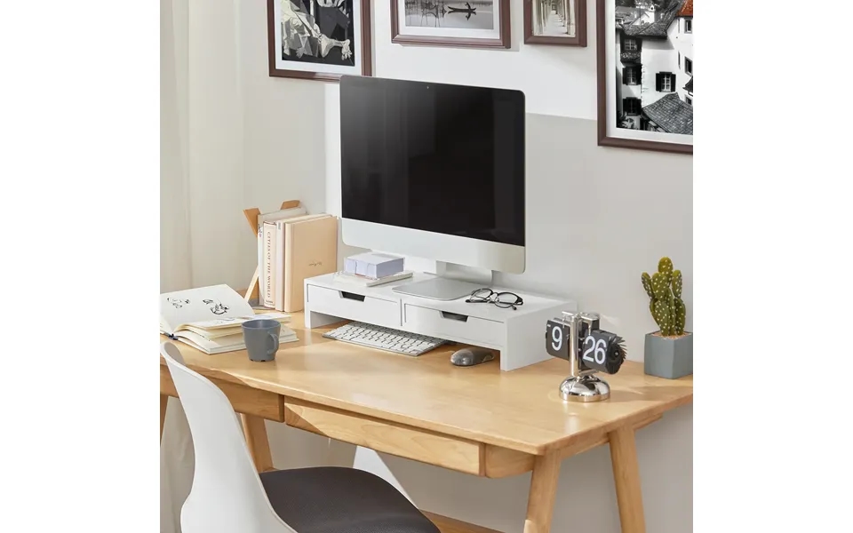 Skærmstativ Med 2 Skuffer I Skandi-look - B60-107 X D22 X H11 Cm