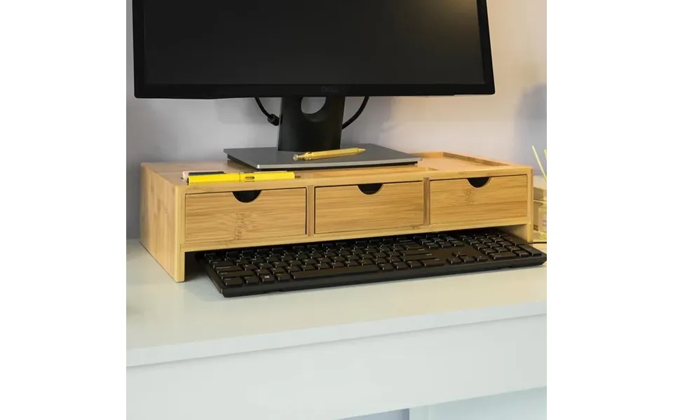 Skærmstativ Til Pc Med 3 Praktiske Skuffer - Naturfarvet