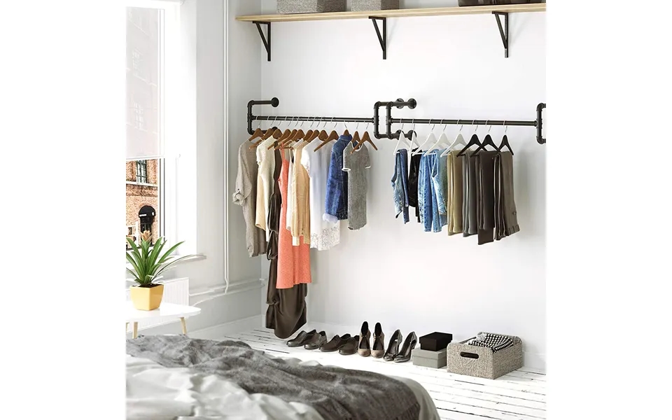 Vægmonteret Tøjstativ I Vandrør - Sæt Med 2 Stk, 110x30x29 Cm, Sort