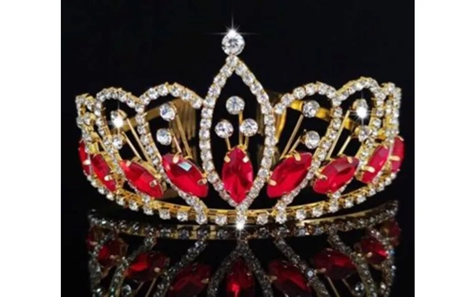 Diadem Tiara - Miss Cibel, Guld Med Røde Sten