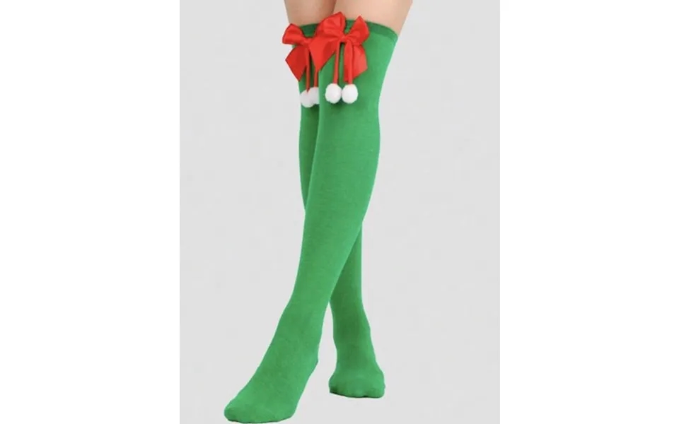 Knæsokker - Grønne Med Rød Sløjfe Og Hvide Kvaster