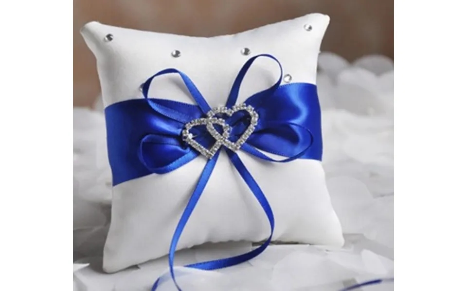 Ringpude I 2 Størrelser Sød Ringpude I Offwhite Satin Med Hjerter, Blå - Lille