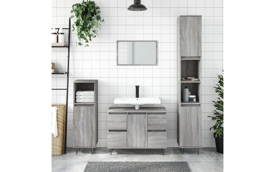 Badeværelsesskab 80x33x60 Cm Konstrueret Træ Grå Sonoma-eg