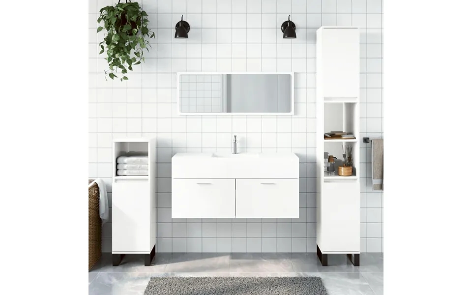 Badeværelsesskab Med Spejl Konstrueret Træ Hvid Højglans