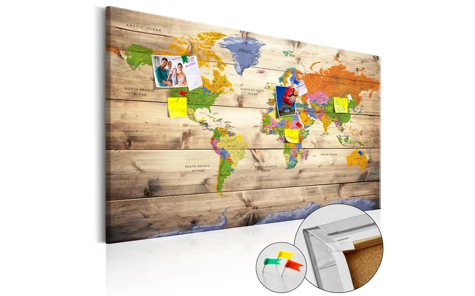 Billede På Kork - Map On Wood Colourful Travels