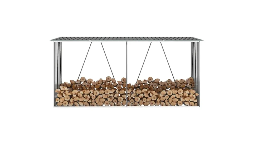 Brændeskur Til Haven Galvaniseret Stål 330x84x152 Cm Grå