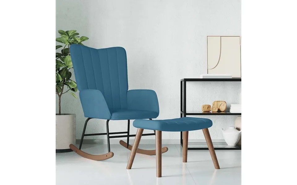 Gyngestol Med Fodskammel Fløjl Blå