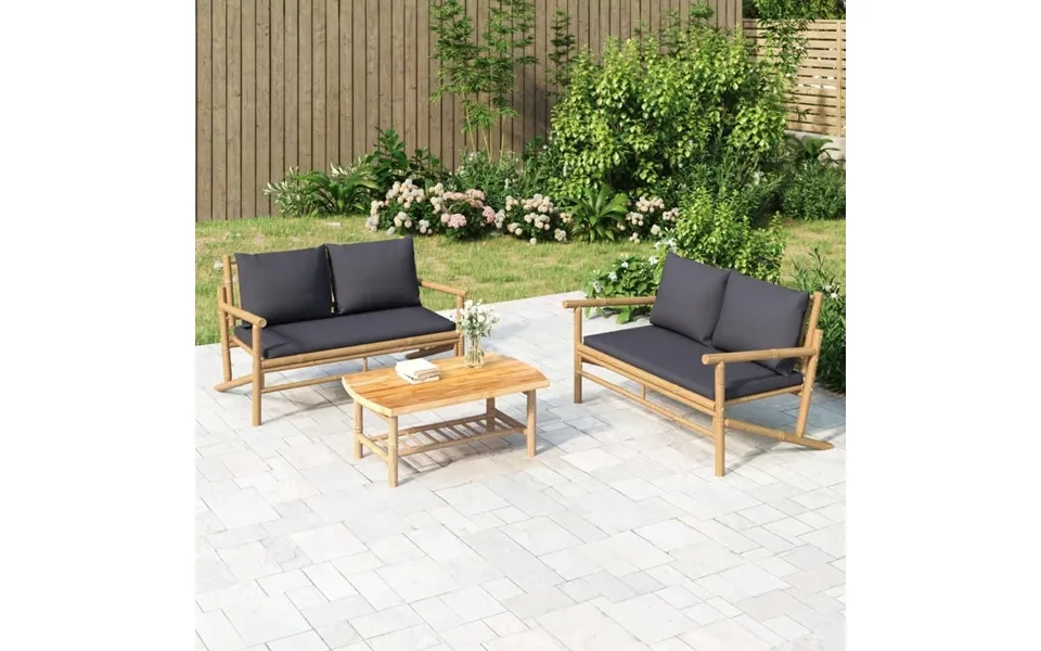 Havebænk Med Mørkegrå Hynder Bambus