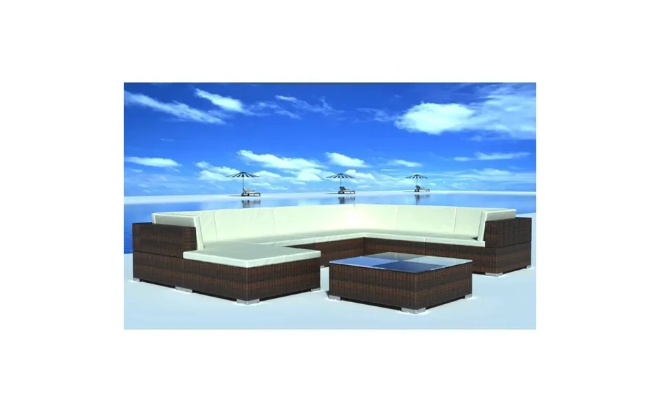 Haveloungesæt 8 Dele Med Hynder Polyrattan Brun