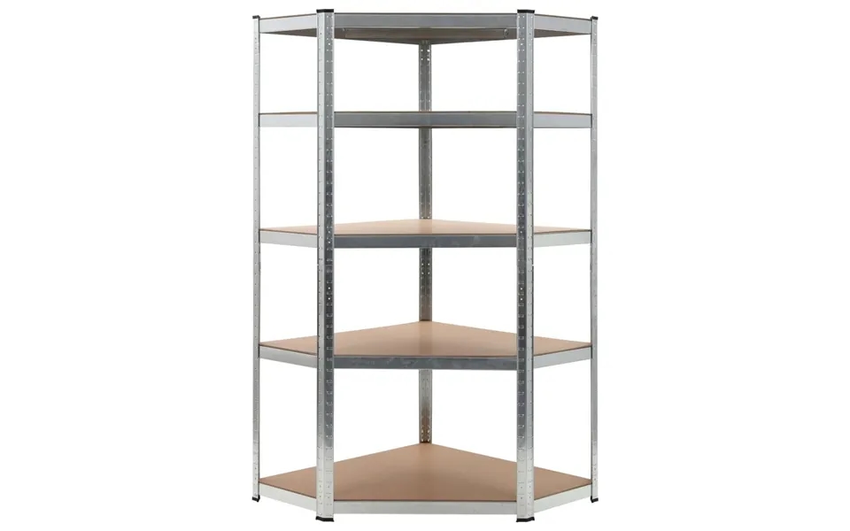 Hjørnereol 5 Hylder Stål Og Konstrueret Træ Sølvfarvet