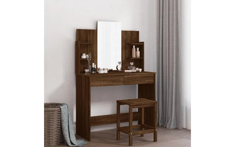 Makeupbord Med Spejl 96x39x142 Cm Brun Egetræsfarve