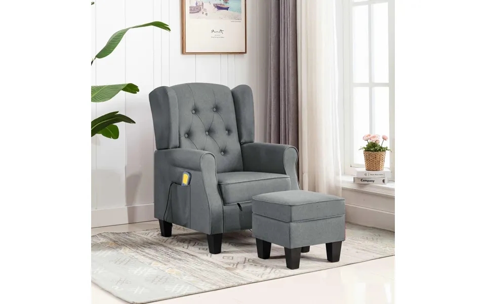 Massagestol Med Fodskammel Stof Lysegrå