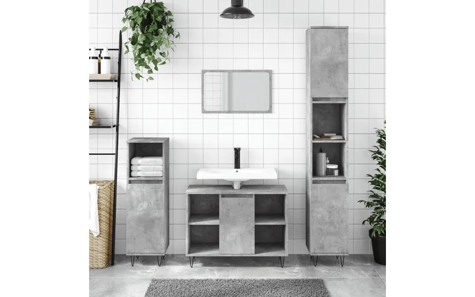 Møbelsæt Til Badeværelse 3 Dele Konstrueret Træ Betongrå