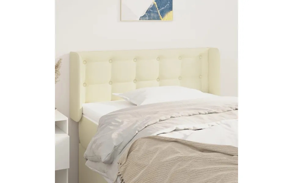 Sengegavl Med Kanter 83x16x78 88 Cm Kunstlæder Cremefarvet