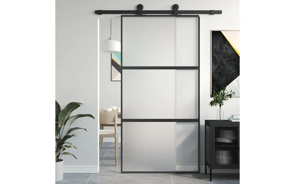 Skydedør 102,5x205 Cm Hærdet Glas Og Aluminium Sort