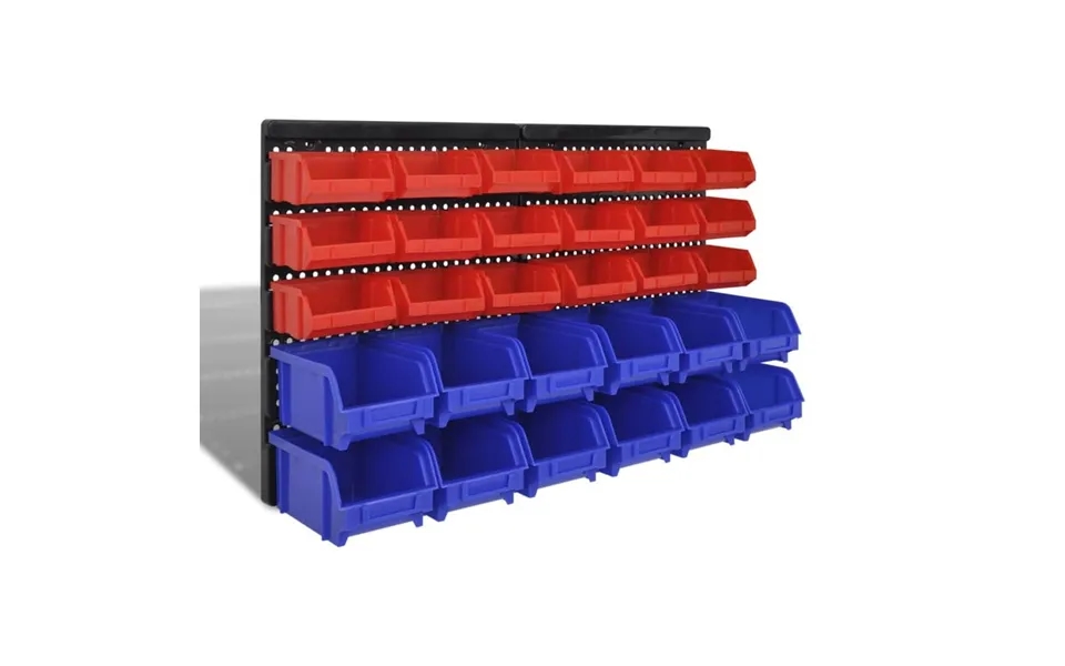 Vægmonteret Opbevaringssæt Til Værkstedet 30 Stk. Blå Og Rød