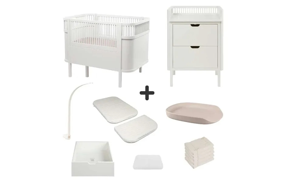 Sebra Sengen Og Puslebordet M. Tilbehør - Classic White