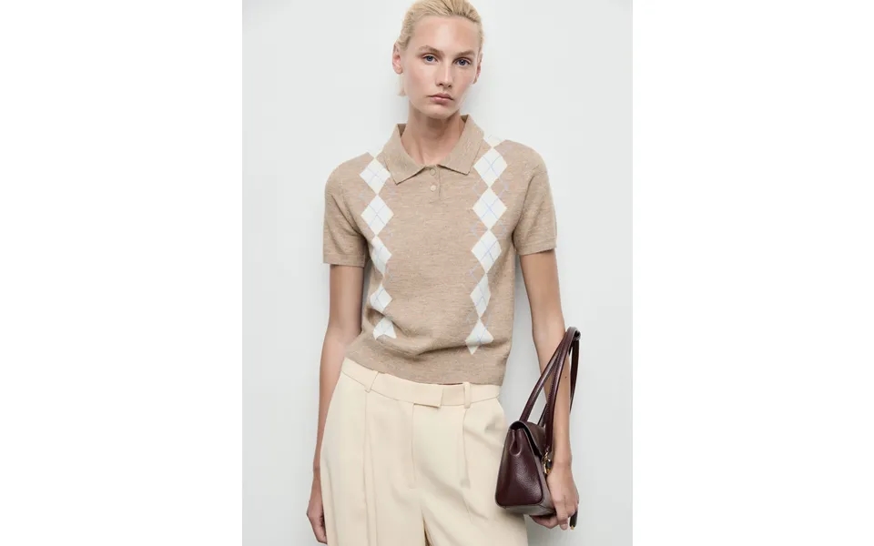 Diamond Pattern Polo Neck Sweater