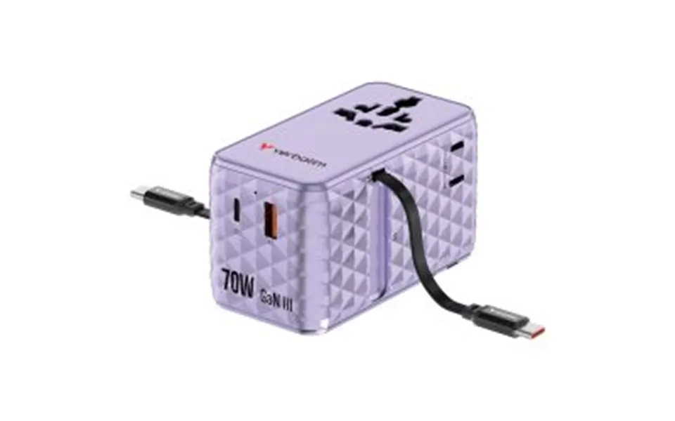 Verbatim Charge N Travel 70w 2c Travel Adapter Retractable Purple