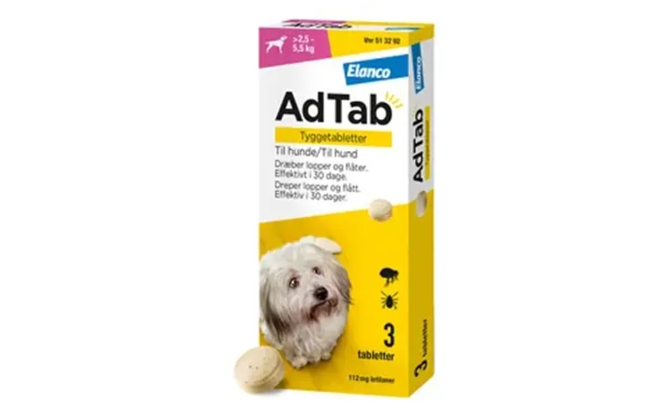 Adtab Tyggetabletter Til Hund, 2,5-5,5 Kg 112 Mg - 3 Tabl.