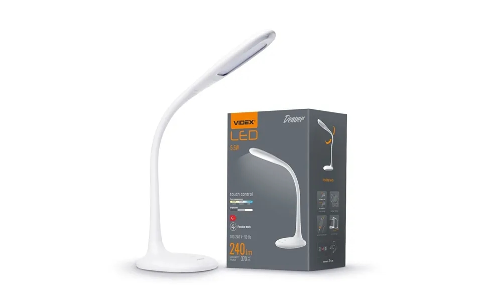 5,5w Led Dæmpbar Skrivebordslampe - Touch Kontrol, 4000k, Flicker Free, Hvid