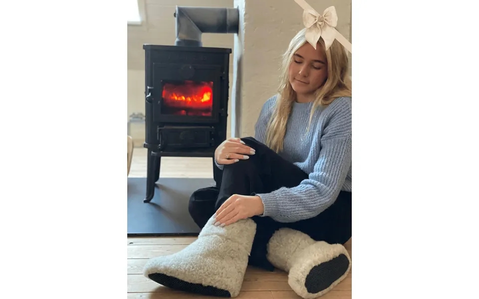 Bamsefutter 100% Uld Skridsikker Sål Høje Lysegrå 43 44