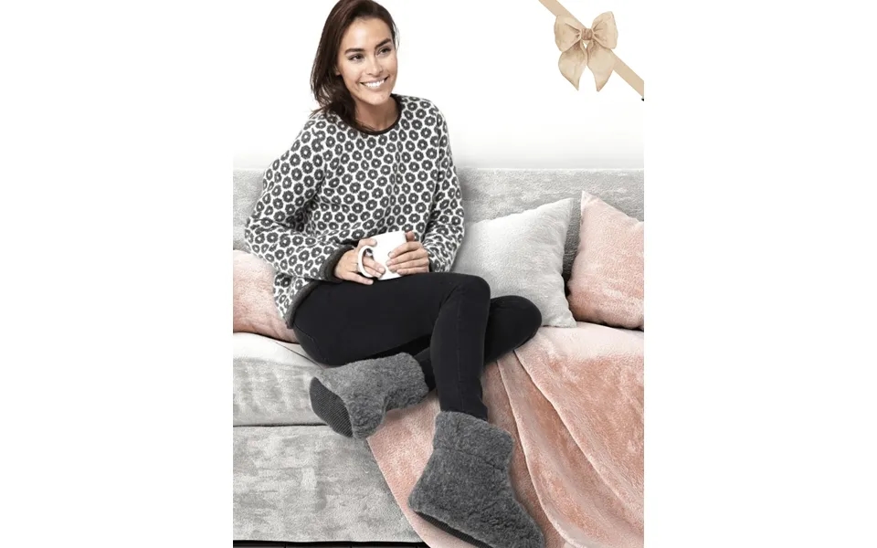 Bamsefutter 100% Uld Skridsikker Sål Høje Mørkegrå 41 42