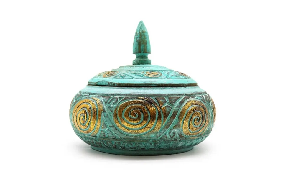 Turquoise Squat Sweet Jar Dekorativ Trækrukke I Turkis - Dekoration