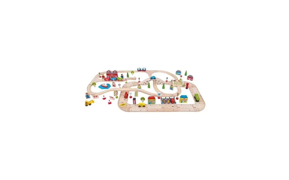Bigjigs Wooden Train Track And Car Track Set 105dlg.