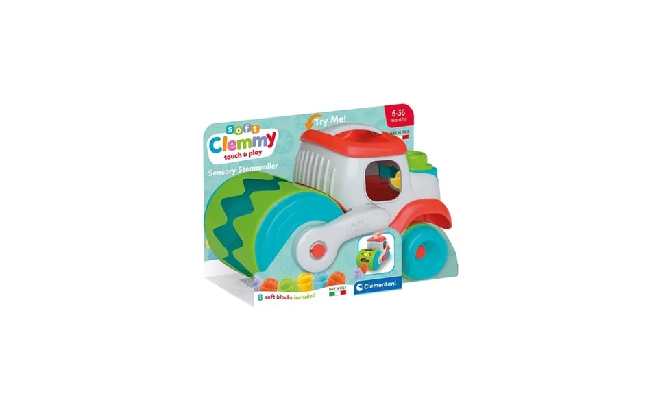 Clementoni Baby Soft Clemmy Steamroller Vehicle With Blocks 9pcs