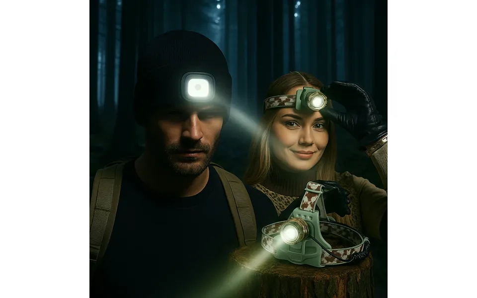 Vinterlys-pakken - Strikhue M. Led Camouflage Pandelampe