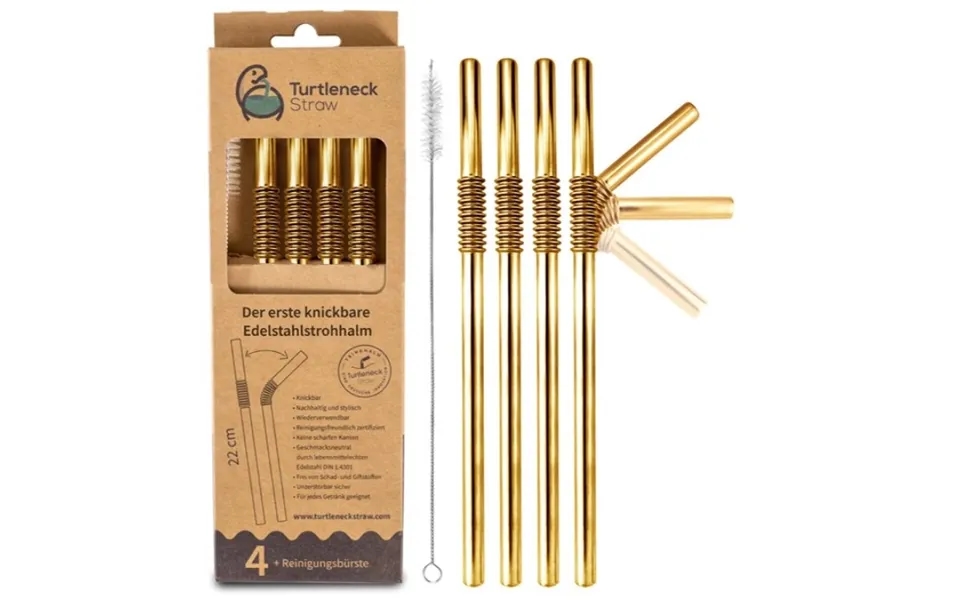 Bøjelige Sugerør Af Metal - Guld 4-pak