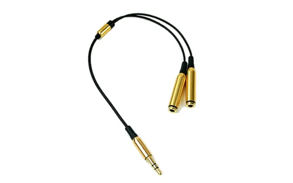 Minijack Splitter Til Høretelefoner. 3.5mm Stik. Metallic Gold