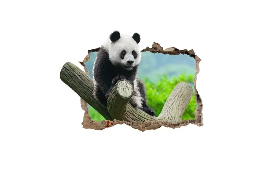 Sød Panda Wallsticker. Hul I Væggen. 50x70cm