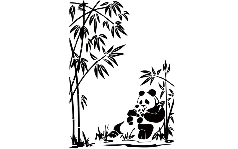 Sød Panda Wallsticker. Mor Med Panda Unge. 81x58cm