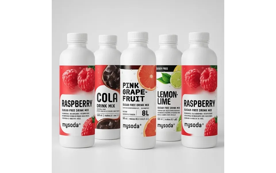 5-pack Mysoda Cola, Grape, Raspberry, Lemon 500ml - Giver 36 Liter Drik