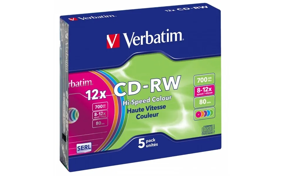 Cd-rw 8-12x 700 Mb Farver 5 Pack Slim Case