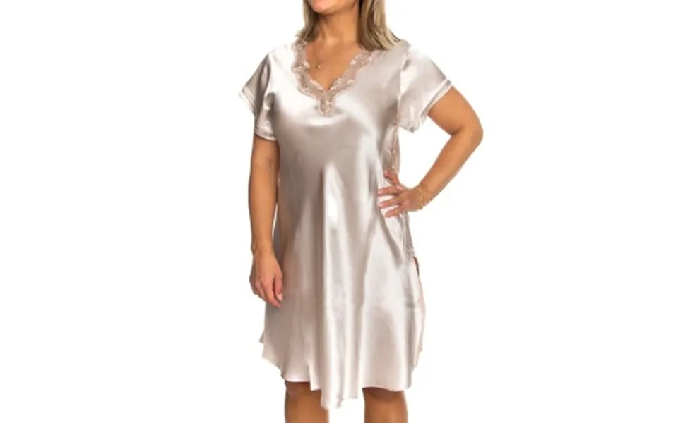Lady Avenue Pure Silk Nightgown With Lace Champagne Silke Small Dame