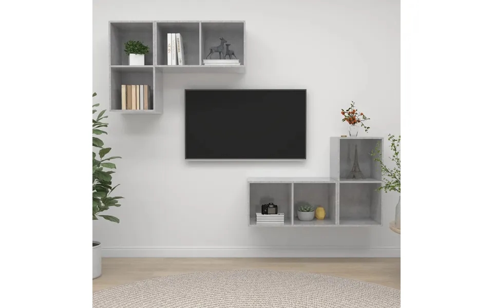 Vidaxl Vægmonterede Tv-skabe 4 Stk. Konstrueret Træ Betongrå